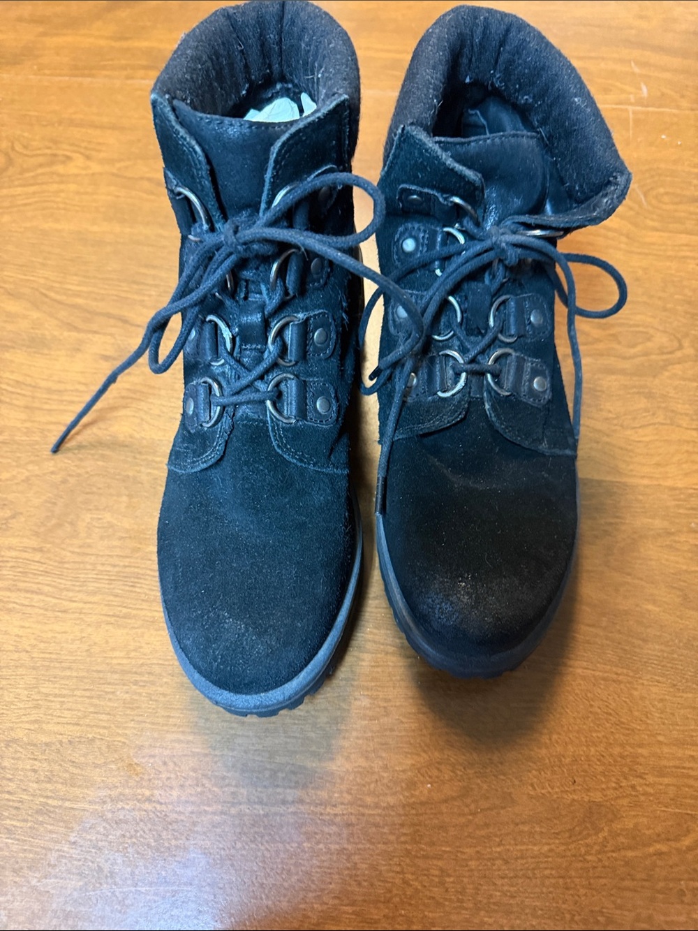 White Mountain Black Suede Lace-Up Ankle Boots